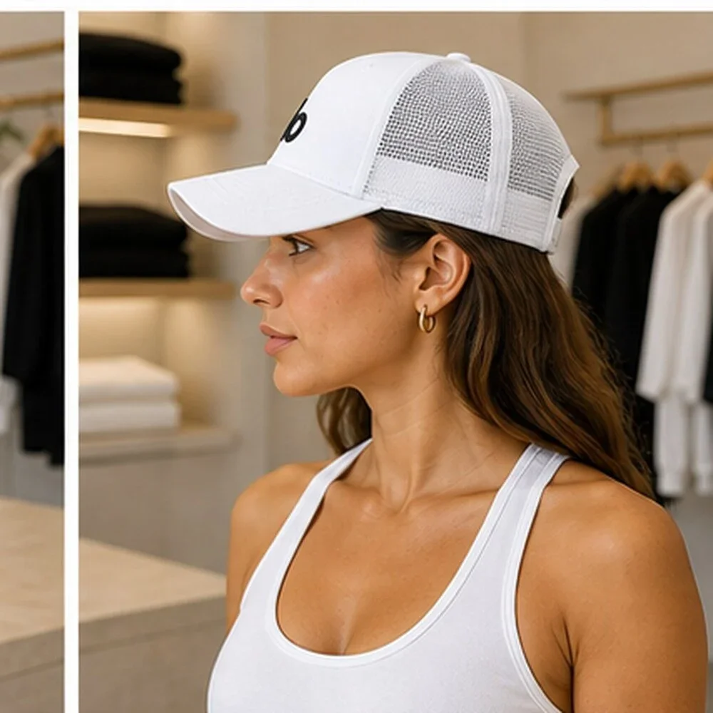 ALO Yoga White Black Everyday Mesh Trucker Cap Hat OS